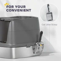 PawHut Large Stainless Steel Litter Box, Enclosed Metal Cat Litter Tray with Scoop, Deodoriser Bag, Front-Entry and Top-Exit(m-7)