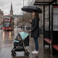 PawHut Pet Stroller for Small and Miniature Dogs, with Rain Cover - Green(m-2)