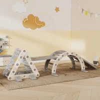 AIYAPLAY 5 in 1 Klettergerüst Montessori Indoor, Kletterdreieck mit Rutsche, Kletterbogen, doppelseitige Rampe, Spielplatz Indoor für Kinder 18-48 Monate, Grau+Weiß(m-10)
