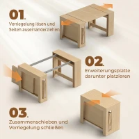HOMCOM Uitschuifbare eettafel voor kleine ruimtes, om te bouwen tot console, zitplaatsen voor 10 personen, houtlook lichtbruin(m-5)