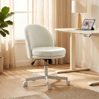 HOMCOM Bureaustoel voor thuis, met hoogteverstelling, kantelfunctie, draaibare stoel met wielen, crème(m-9)