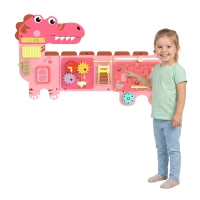 AIYAPLAY Busy Board Panels, Wall Mounted Montessori Inspired Busy Board, Toddler Learning Centre Dinosaur Theme, Pink(m-14)