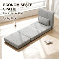HOMCOM Fotoliu Pat Pliabil de Podea cu 3 Secțiuni Economisitor de Spațiu, din Material Textil, 80x75x74 cm, Gri(m-10)