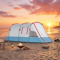 Outsunny 3 Person Tunnel Tent, Large Camping Tent with Bedroom, Living Room, Sewn-in Floor, 3 Doors, Carry Bag, 2000mm for Fishing, Hiking, Sports, Travelling, 510L x 240W x 180H cm, Blue(m-9)