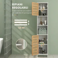 HOMCOM Mobile Bagno Alto 170cm, con 2 Armadietti e Ripiani Regolabili, Scomparti Aperti, per Lavanderia, Bianco(m-5)