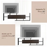HOMCOM Mobile TV con mensola a muro, ripiani e armadietto, Nero e Marrone scuro(m-7)
