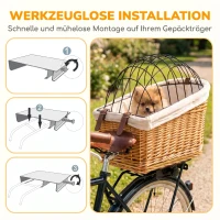PawHut Fahrradkorb für Hunde & Katzen, Handgeflochtener Tierkorb mit Metallabdeckung & weichem Kissen, Hellbraun(m-5)