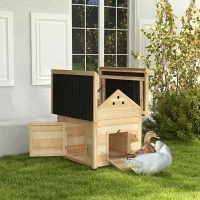PawHut Wooden Duck House with Double Doors, Openable Roof, Ventilation Holes, Removable Base, Natural Wood Finish(m-8)