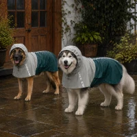 PawHut Imperméable pour Chiens avec Capuche, Ouverture pour Laisse et Bandes Réfléchissantes, pour Chiens de Très Grande Taille, Vert(m-4)