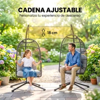 Outsunny Cadeira Suspensa com Suporte Cesto Dobrável de Vime Almofada Grossa e Altura Ajustável 101x105x196 cm Cinza Claro(m-8)