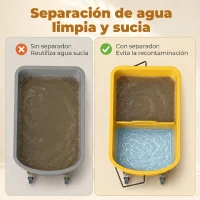 HOMCOM Cubo de Fregar 20L con Ruedas y Escurridor Cubo para Fregona con Separador de Agua 60x27x70,5 cm Amarillo(m-6)