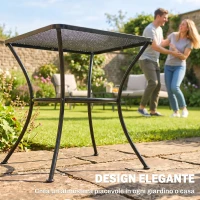 Outsunny Tavolino da Giardino Quadrato in Acciaio con Piano Traforato, 45x45x50 cm, Nero(m-4)