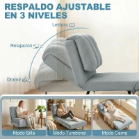 HOMCOM Sillón Cama Individual 3 en 1 Sofá Cama Plegable con Respaldo Ajustable y Cojín Grueso para Salón 72x88x87 cm Gris(m-5)