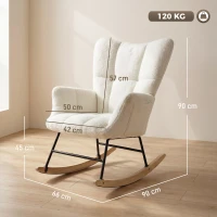 HOMCOM Rocking Chair, Teddy Fleece Rocker Chair with Tufted Wingback, Side Pockets, Rubber Wood Legs, Cream White(m-3)