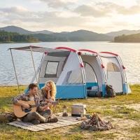 Outsunny 3 Person Tunnel Tent, Large Camping Tent with Bedroom, Living Room, Sewn-in Floor, 3 Doors, Carry Bag, 2000mm for Fishing, Hiking, Sports, Travelling, 510L x 240W x 180H cm, Blue(m-8)