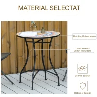 Outsunny Masa Rotunda Stil Bistro de 60 cm cu Mozaic pentru Gradina, Veranda, Exterior, Balcon, Gri(m-5)