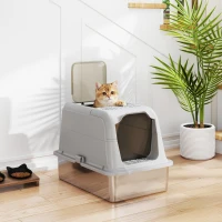 PawHut Extra Large Stainless Steel Litter Box, Enclosed Cat Litter Tray with Scoop, Deodorizer Bag, Front-Entry and Top-Exit(m-14)
