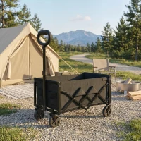 Outsunny Chariot de Transport Pliable 60L, Porte Arrière Rabattable, Roues Amovibles, Poignée Réglable, 71x45x86cm, Noir(m-2)