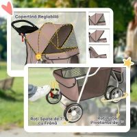 PawHut Cărucior Pliabil pentru Câini cu 3 Roți și Capotă, Maro(m-6)