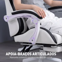 Vinsetto Cadeira Gaming de Couro PU com Altura Ajustável Reclinável 135° e Apoio para os Pés Retrátil 65x65x121-129 cm Branco e Preto(m-6)