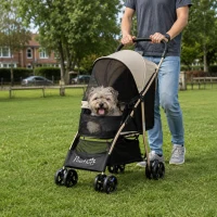 PawHut Pet Stroller for Small and Miniature Dogs, with Rain Cover - Khaki(m-2)