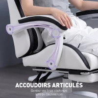 Vinsetto Siège gaming fauteuil gaming dossier inclinable 135° avec appui-tête repose-pieds 65l x 65P x 121-129H cm blanc et noir(m-6)