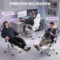 Vinsetto Siège gaming fauteuil gaming dossier inclinable 135° avec appui-tête repose-pieds 65l x 65P x 121-129H cm blanc et noir(m-5)