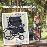 HOMCOM Remorque vélo enfant 2 en 1 avec ceinture de sécurité 5 points, réflecteurs, drapeau et rideau coupe-vent, noir(m-6)