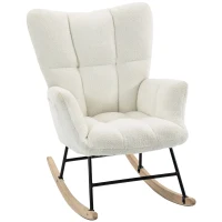 HOMCOM Rocking Chair, Teddy Fleece Rocker Chair with Tufted Wingback, Side Pockets, Rubber Wood Legs, Cream White(m-14)