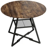 HOMCOM Mesa de Comedor Redonda para 4 Personas con Estante Marco Metálico para Sala de Estar Ø100x76 cm Marrón Rústico(m-1)