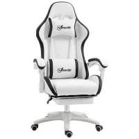 Vinsetto Cadeira Gaming de Couro PU com Altura Ajustável Reclinável 135° e Apoio para os Pés Retrátil 65x65x121-129 cm Branco e Preto(m-14)