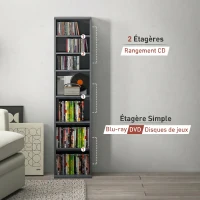 HOMCOM Mobile Porta CD e DVD 9 scomparti e 6 ripiani regolabili, max. 260 CD/120 DVD, 33x24x140 cm, grigio(m-4)