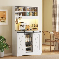 HOMCOM Credenza Cucina con Prese Elettriche, Luce LED, Portabottiglie e Ante Scorrevoli, 100x38x180 cm, Bianco(m-10)