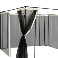 Outsunny Vervangend muggennet voor 3 x 4 m tuinpaviljoens, vliegengaas, met ritsen, polyester, zwart(m-6)