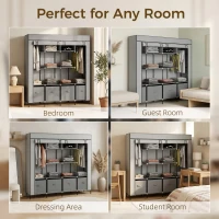 HOMCOM Fabric Wardrobe for Bedroom, Portable Cloth Wardrobe with 10 Compartments, 2 Hanging Rails and 4 Fabric Drawers, 166 x 42.5 x 169.5cm, Dark Grey(m-6)