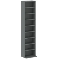 HOMCOM Mobile Porta CD e DVD 9 scomparti e 6 ripiani regolabili, max. 260 CD/120 DVD, 33x24x140 cm, grigio(m-1)