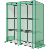 Outsunny Serre de jardin avec étagères métalliques à 3 niveaux serre de balcon couverture PE toit incliné 144 x 48 x 152 cm vert(m-12)