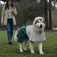 PawHut Imperméable pour Chiens avec Capuche, Ouverture pour Laisse et Bandes Réfléchissantes, pour Chiens de Très Grande Taille, Vert(m-2)