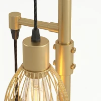 HOMCOM 170.5cm Industrial Dimmable Standing Lamp, 3-Light Floor Lamp with Steel Wire Cage Lampshades, Gold Tone(m-11)
