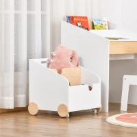 HOMCOM Kinderbücherregal mit Räder Bücherregal für Kinder Aufbewahrungsregal Spielzeugregal mit großem Stauraum MDF Kiefernholz Metall Kunststoff Weiß+Naturholz 40 x 43 x 43 cm(m-10)