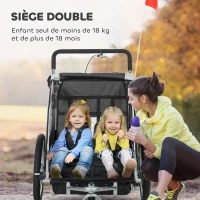 HOMCOM Remorque vélo enfant 2 en 1 avec ceinture de sécurité 5 points, réflecteurs, drapeau et rideau coupe-vent, noir(m-5)