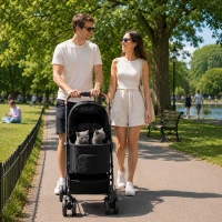 PawHut Dog Stroller, 3 in 1 Foldable Pet Stroller for Small Puppy Cat with Detachable Travel Carrier, Storage Basket, Black(m-2)