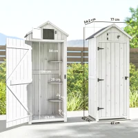 Outsunny Dulap pentru grădină exterior din lemn, Adăpost pentru unelte, 3 rafturi, 2 uși cu cleme, 77x54x179cm, Gri deschis(m-3)