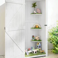 Outsunny Dulap pentru grădină exterior din lemn, Adăpost pentru unelte, 3 rafturi, 2 uși cu cleme, 77x54x179cm, Gri deschis(m-5)