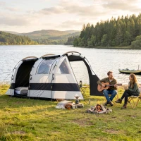 Outsunny Camping Tent, 3 Man Blackout Tent with Bedroom and Living Room, Portable with Bag, for Fishing Hiking Festival, Khaki(m-8)