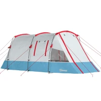 Outsunny 3 Person Tunnel Tent, Large Camping Tent with Bedroom, Living Room, Sewn-in Floor, 3 Doors, Carry Bag, 2000mm for Fishing, Hiking, Sports, Travelling, 510L x 240W x 180H cm, Blue(m-10)