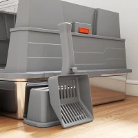 PawHut Arenero XXL de Acero Inoxidable de 130L con Tapa Abatible de 180° Laterales Altos con Pala y Pedal 70x50x43 cm Gris(m-10)