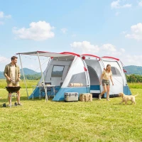 Outsunny 3 Person Tunnel Tent, Large Camping Tent with Bedroom, Living Room, Sewn-in Floor, 3 Doors, Carry Bag, 2000mm for Fishing, Hiking, Sports, Travelling, 510L x 240W x 180H cm, Blue(m-2)