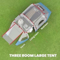 Outsunny 3 Person Tunnel Tent, Large Camping Tent with Bedroom, Living Room, Sewn-in Floor, 3 Doors, Carry Bag, 2000mm for Fishing, Hiking, Sports, Travelling, 510L x 240W x 180H cm, Blue(m-4)