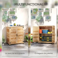 Outsunny Dulap Exterior cu Raft Intern și Banc de Lucru, din Lemn și Oțel Zincat, 79x43x92 cm, culoare lemn(m-4)